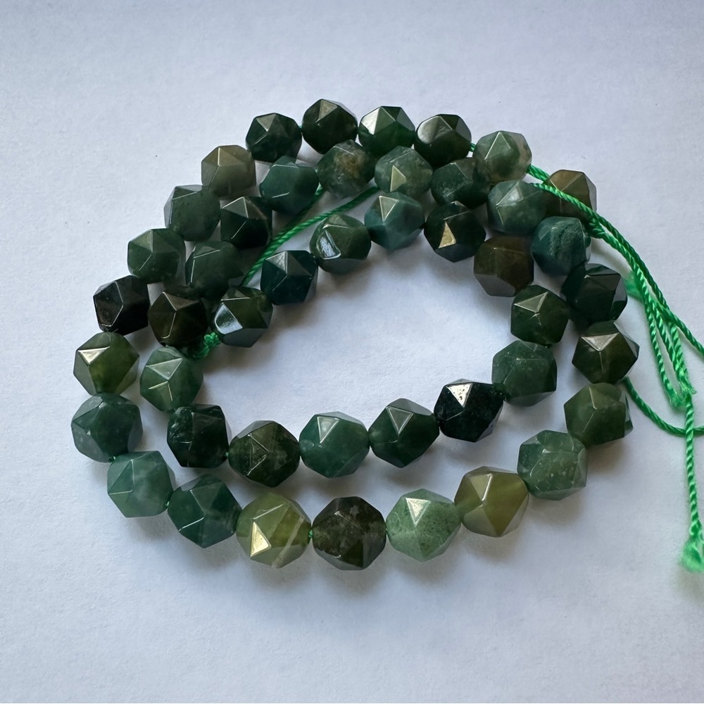 Moss Agate 8mm Cathedral Natural Stone Beaded Stretchy Bracelet Size 7